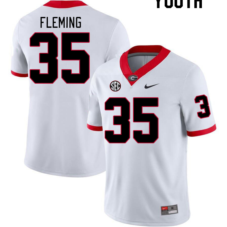 Youth #35 Jacob Fleming Georgia Bulldogs College Football Jerseys Stitched-White